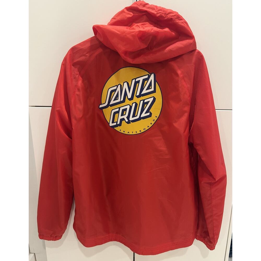 Santa Cruz Skateboards Hoodie Windbreaker Zip Jacket Red Large - EUC worn once